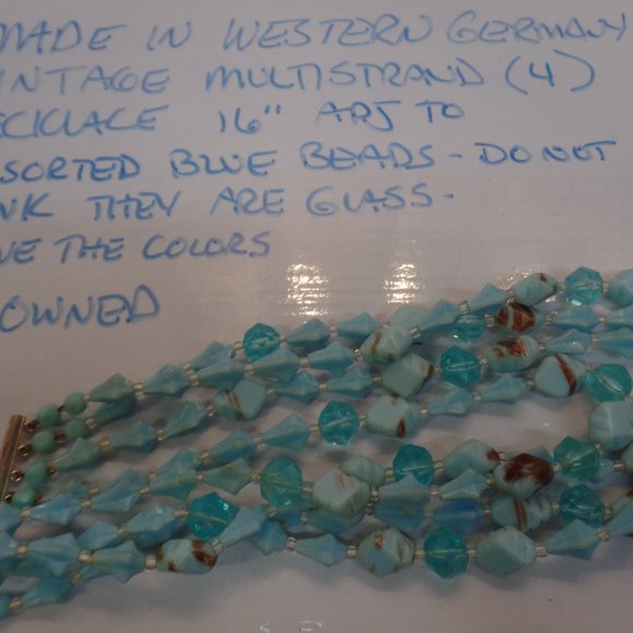 Hook Stamped Made in West Germany Multistrand Necklace (4) Adj 16" Blues - Picture 8 of 10